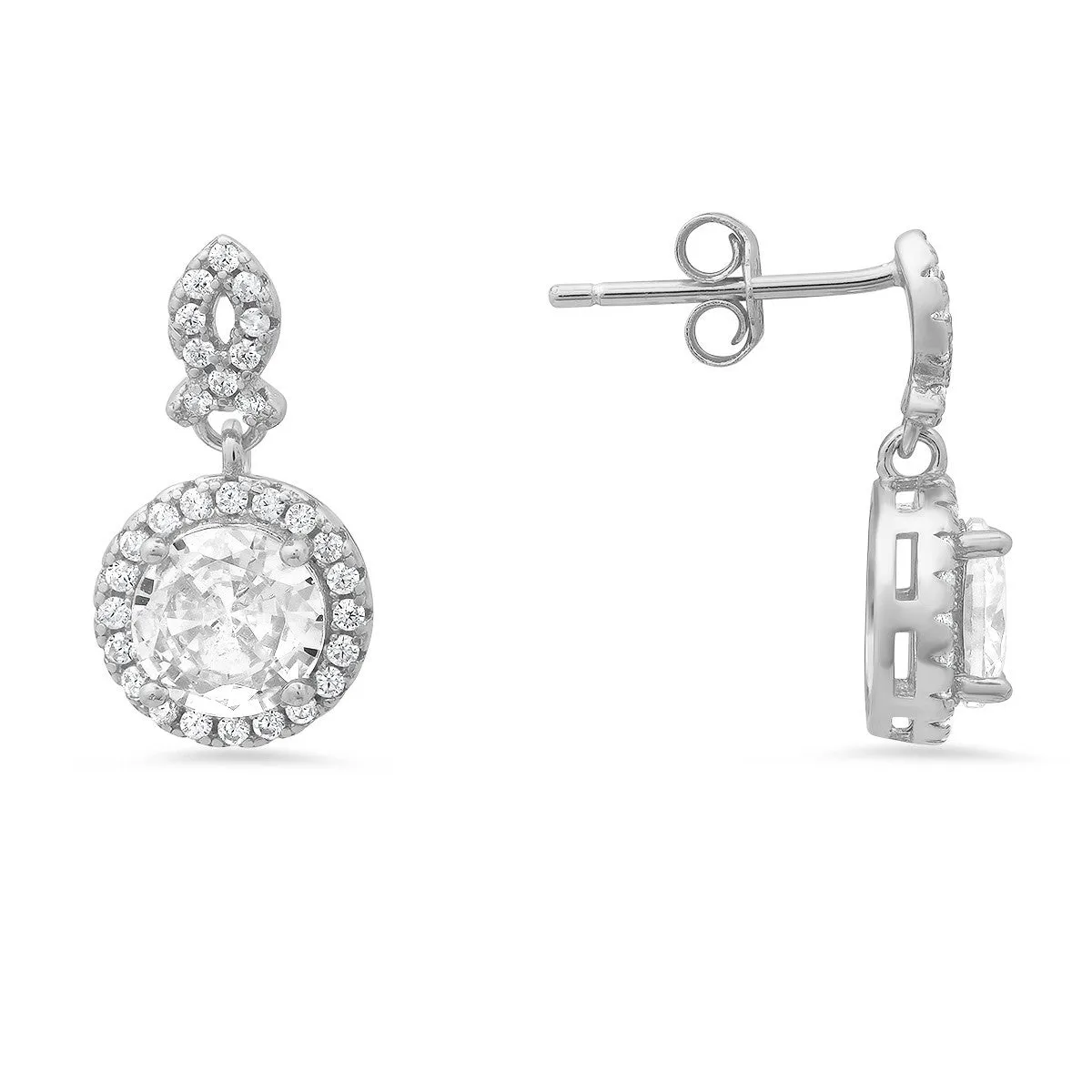 Sterling Silver Dangling Halo CZ Stud Earrings