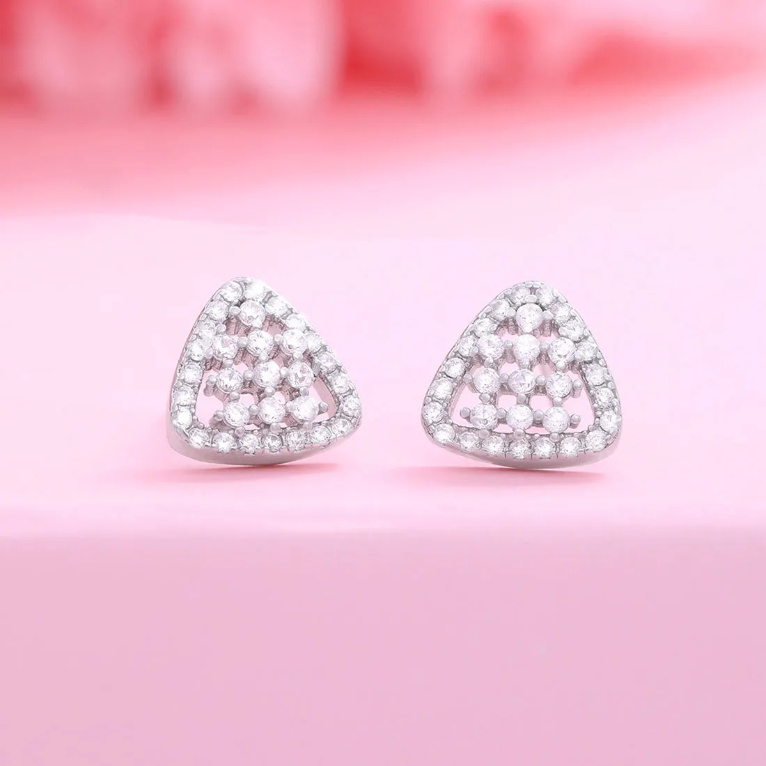 Triangular Bliss Rhodium Plated 925 Sterling Silver Stud Earrings