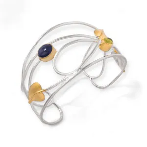 Willowwood - Art Nouveau Inspired Iolite and Peridot Cuff Bangle