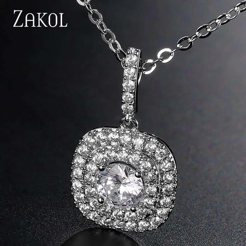 Women Classic Square Shape Crystal Matching Necklaces And Earrings Set