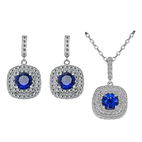 Women Classic Square Shape Crystal Matching Necklaces And Earrings Set