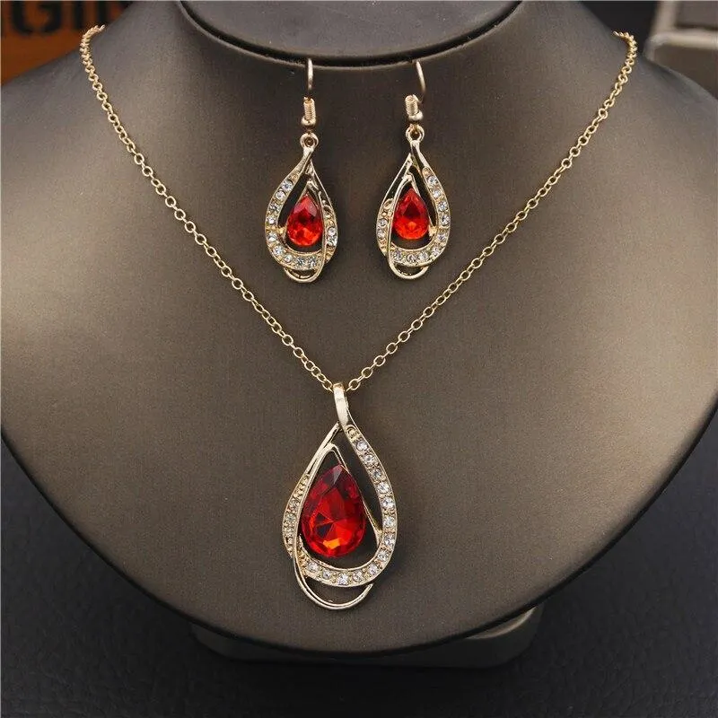 Women Crystal Rhinestone Pendants Necklaces Earrings Sets