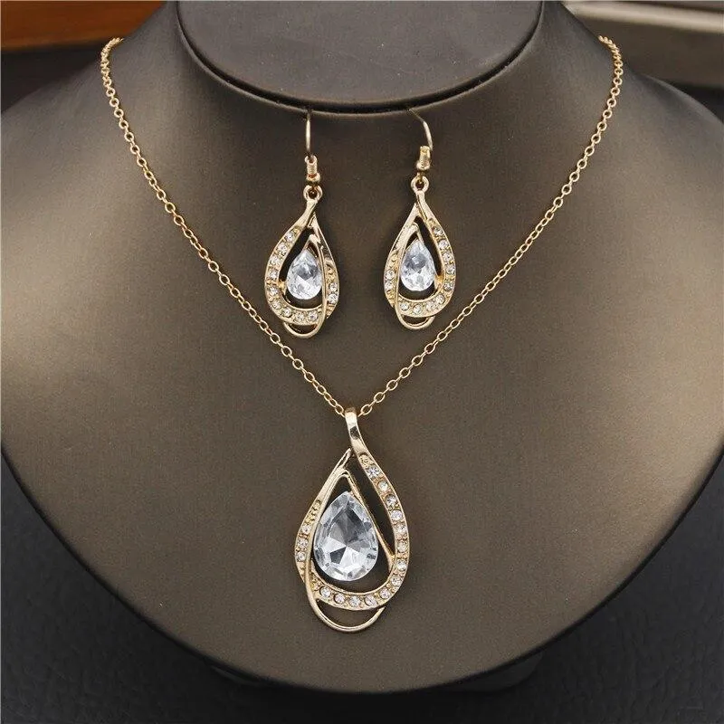 Women Crystal Rhinestone Pendants Necklaces Earrings Sets