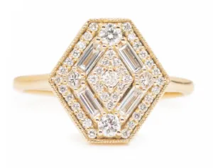 Yellow Gold Diamond Cluster Hexagon Shield Ring