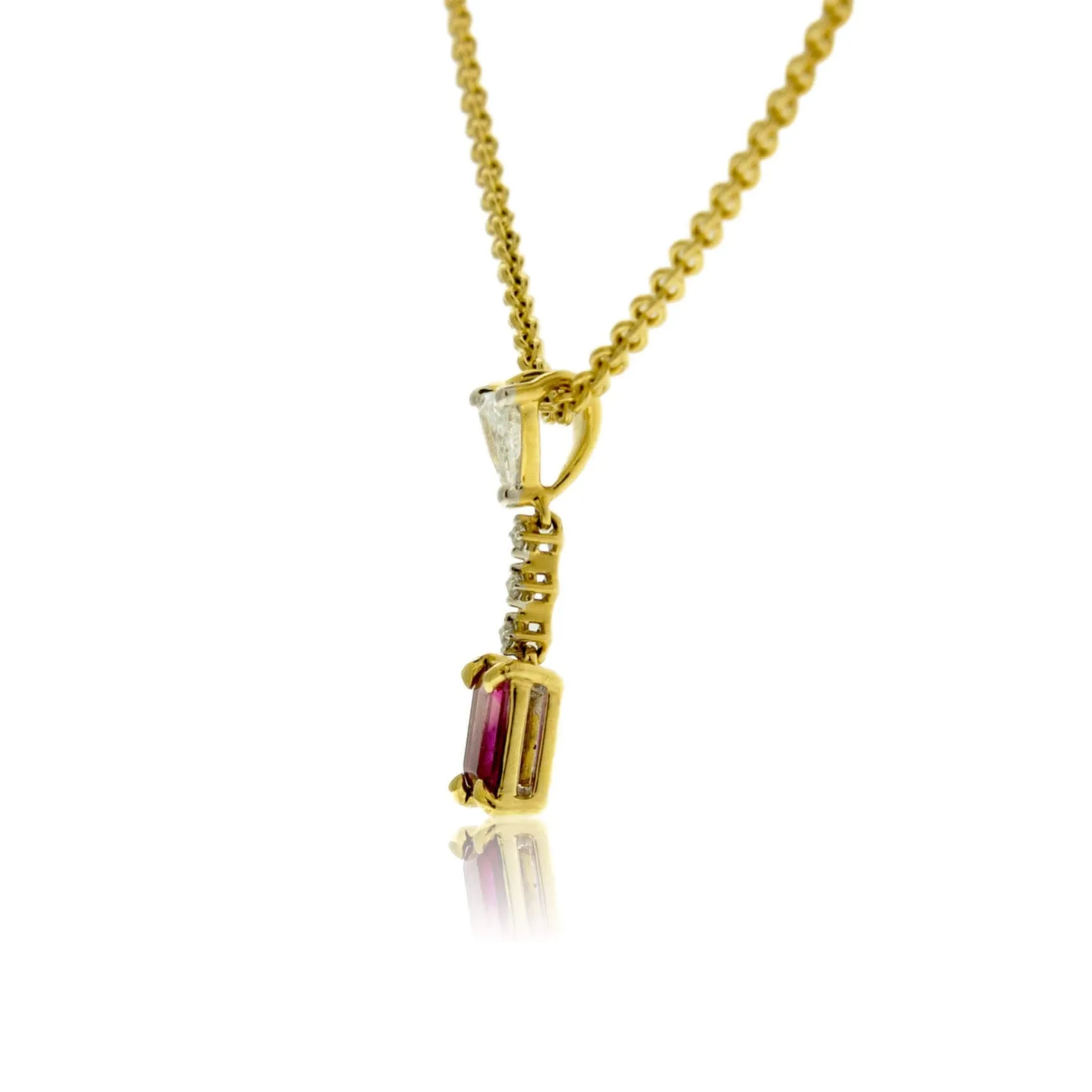 Yellow Gold Red Emerald & Diamond Drop Pendant