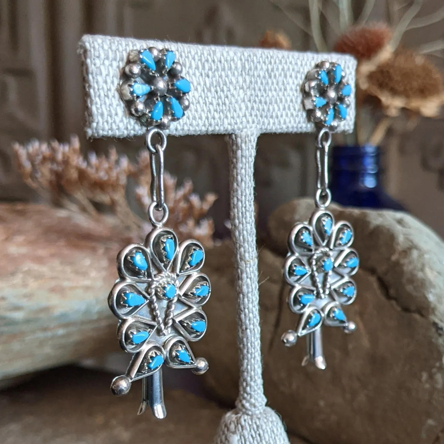 Zuni Petit Point Turquoise Earrings by Tricia Leekity GJ-ERN-0054